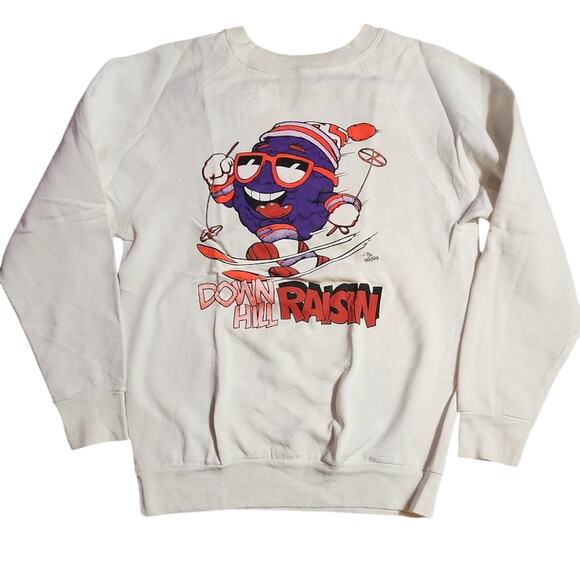 80’s Vintage The California Raisins “Down Hill Raisin” Sweatshirt- White Medium - Picture 1 of 4